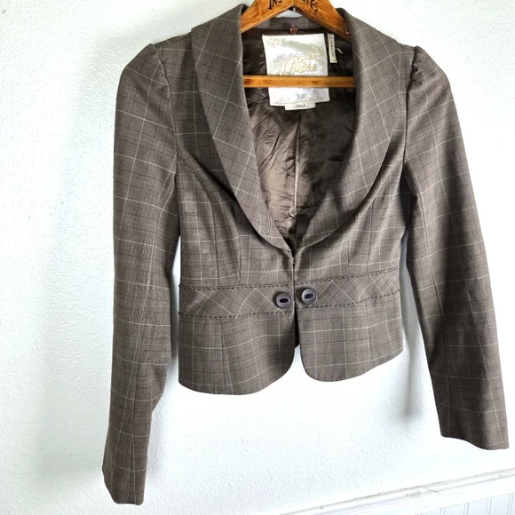 Women's Guess Brown Plaid Clasp Business Casual Blazer Size Medium - Picture 3 of 13